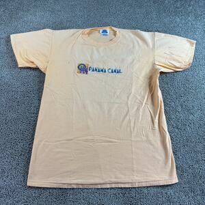 VINTAGE 90s Panama Canal Shirt Mens Extra Large Orange Yellow Gecko READ